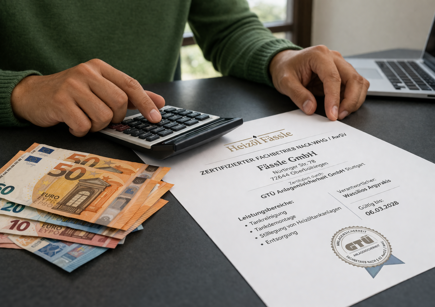 Tankuhr mit Litern und Eichstempel